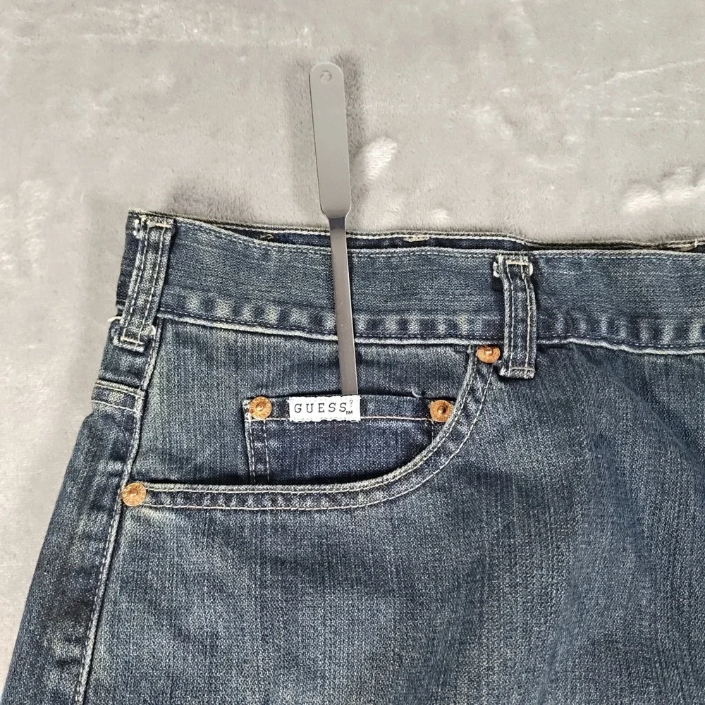 Vintage Guess Jeans Mens 40x29 Blue Baggy Wide Leg Y2K Faded Skater Hiphop